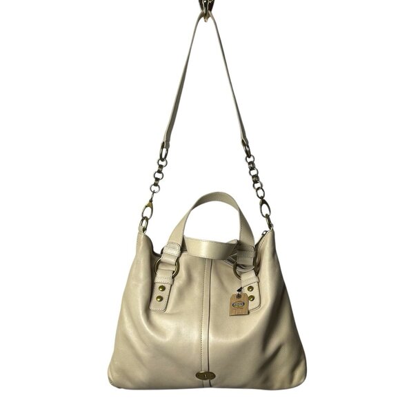 NEW Fossil Cori Satchel Shoulder Bag Ivory Leather Zipper Closure Capsule Luxury - Picture 9 of 15
